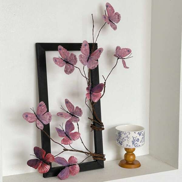 1 pieza de Flor artificial con forma de mariposa, adecuada para decoración de pared del hogar, pegatinas, vinilos para pared, utilizada para decoración del hogar, decoraciones primaverales, aporta vitalidad a su hogar, pegatinas decorativas.