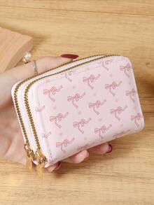 粉色蝴蝶结爱心图案多功能零钱包，双拉链卡包，多卡位卡套，可收纳信用卡，轻巧简约，时尚现代，商务百搭，适合周年纪念日、圣诞节、情人节、生日等各种场合，也可作为礼物送给爱人、女性、女孩、女士，或用作背包、宿舍用品和返校用品。 - 粉色 - 查看 10