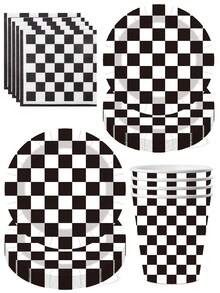 10pcs Racing Car Theme Black And White Grid Theme Party Paper Plate Set Disposable Birthday Paper Plate Cups Paper Towels Birthday Party Supplies Camping Camping Tea Party Banquet Wedding Supplies - Multicolor - View 1