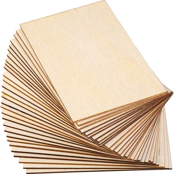 14pcs, 24pcs, 32pcs Unfinished Plywood Craft Boards - Measuring 5.91 Inches X 3.94 Inches 2 Mm Thick Compatible With Laser Cutting, Engraving, And Wood Burning - Multifunctional Plywood Sheets Measuring 5.91 Inches X 3.94 Inches And 2 Mm Thick.