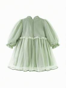 mini bala Girls Mesh Dress 2025 Autumn Chinese-Inspired Sweet Soft Lined