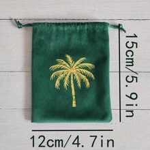 1/5/10pcs White Green Palm Tree Pattern Hot Stamping Velvet Gift Bag,For Celebration Saudi Arabia National Day Party Candy Package Gift Bag