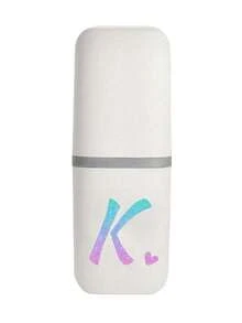 1pc Blue And Pink Gradient Glitter Heart Initials A-Z White Portable Toothbrush Case, Keep Your Toothbrush Clean And Safe On The Go!Travel Toothbrush Holder, Portable Toothbrush Cup Cover