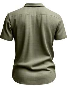 Hawaiian Style Linen Loose Casual Henley Collar Short Sleeve Shirt