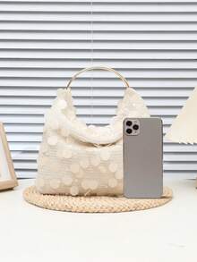 1 件米色 PVC 亮片手提包，撞色拼布闪亮手提包，手拿包，适合派对、郊游、装饰、休闲夜晚外出、手机座、腕带