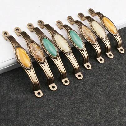 1pc Solid Zinc Alloy Faux Jade Decorative Drawer Pull Handle, Vintage Countryside Style Furniture Cabinet Knob For Desk, Wardrobe, Kitchen, Vanity, Cabinet