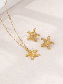 1 Set Elegant Minimalist Geometric Starfish Design Women Earrings And Necklace Set