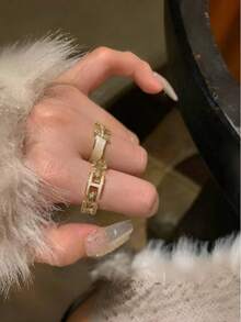 4 件套奢华字母 H 珐琅微镶嵌戒指，女士镂空感戒指，独特小众戒指