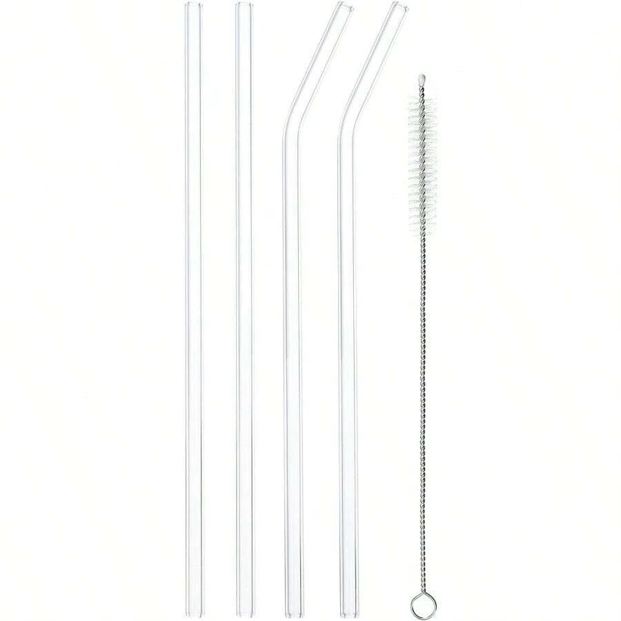 QYReusable Straws Glass Straw 4pcs 200x6.2mm Travel Tumbler Replacement Straw With One Cleaning Brush For Frozen Bubble Tea Drinks2216 - 200x6.2毫米 - 查看 1