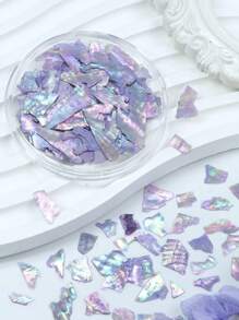 1盒美人鱼极光贝壳薄片环氧树脂填料，不对称闪光薄片贝壳填料，适用于DIY工艺品、珠宝铸造材料 - 淡紫色 - 查看 5