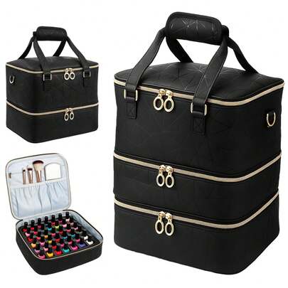 Black Nail Polish Organizer Case With 3 Layers Holds 84 Bottles Nail Polish Storage For Nail Tech & DIY Kits, Portable Nail Bag Supplies Carrying Case