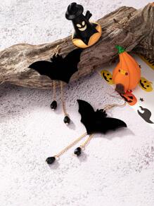 1 par de aretes con borlas en forma de murciélago negro de acrílico, aretes creativos de Halloween