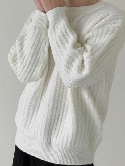 新款秋冬男士美式英伦风格小众设计粗针织毛衣，休闲宽松圆领套头衫