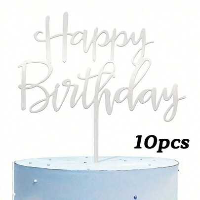 10 件生日快乐亚克力蛋糕装饰，生日蛋糕装饰装饰，派对装饰用品，现代字母图形蛋糕顶部装饰，适合生日派对装饰创意，是送给家人和朋友的完美纪念品