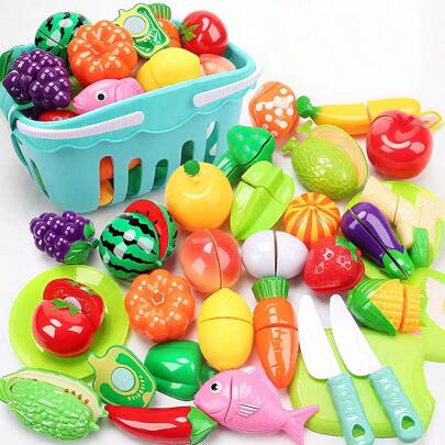 25 piezas Juego de cocina de lujo - Frutas, verduras y juguetes de pizza realistas - Accesorios divertidos para el juego de roles - Regalo creativo perfecto para las vacaciones