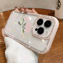 Funda para teléfono 1 unidad, diseño rosa con fuegos artificiales y purpurina, doble cara | Funda brillante 11/12/13/14/15/16 con pegatinas de joyas | Regalos de cumpleaños para mujer - Rosa - Ver 7