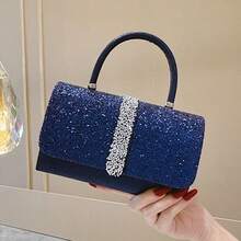 New Sparkly Glitter Evening Bag Clutch Purse For Women Rhinestones Royal Blue Clutch Bag With Handle And Silvery Chains Handbag Shoulder Bag For Party Wedding Formal Occasion Small Clutches Purse - 寶藍色 - 查看 1