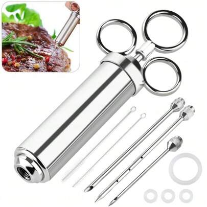 INIETTORE PER MARINATA IN ACCIAIO INOX 304 60ML 3 AGHI PER CARNE SUCCOSA E SAPORITA