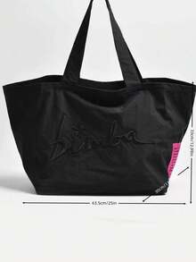 新款时尚休闲大容量字母图案手提包，度假风单肩沙滩包，沙滩包，旅行背包，女士休闲钱包，适合通勤、购物、聚会、校园、旅行和度假等场合 - 黑色 - 查看 4