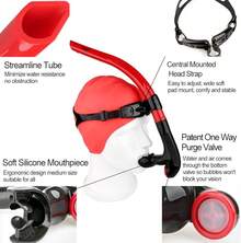 COPOZZ Swim Snorkel For Lap Swimming Swimmers Training Snorkeling Diving, Center Mount Comfortable Silicone Mouthpiece One-Way Purge Valve - 4300 Swim Snorkel-red - View 4