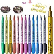 Set mit 12 metallischen Glitzerstiften, wasserfest & lichtecht farbige Zeichenstifte für Steinmalerei, Basteln, DIY, Alben, Holz, Kunststoff, Keramik - Keilspitzen Markerstifte für Feinkunst, Kalligraphie, metallische Markerstifte, Malsets für Kinder, Ohuhu Markerstifte, Farbmarkerstifte, Kinder Malbedarf, Sammelalbum Stifte, Markerstifte, Ohuhu, Farbstifte, Malen, Farbstift, Künstlerbedarf Kinder, Schul-Rückkehr