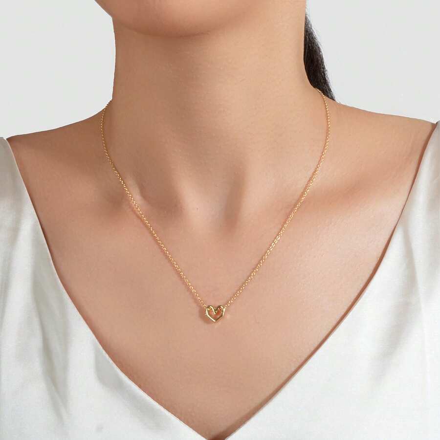 Gold Silver Simple Love Heart Charm Necklace Minimalist Wedding Party Jewelry - Gold - View 1