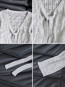 Áo len cardigan buộc dây hở vai tay dài, áo crop top cho mùa tựu trường - Xám - Xem 8