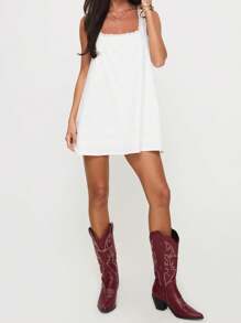 Women Loose Mini Dress Casual Summer Lace Patchwork Square Neck Sleeveless Party Dress For Beach Club Streetwear