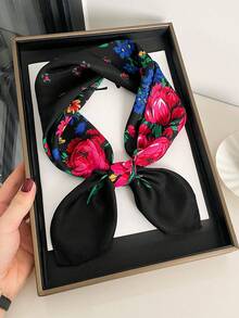 1 件优雅高端花卉印花 27.5 英寸方形围巾，波西米亚风格头巾，时尚百搭头带颈带围巾，防晒，日常穿着的造型配饰