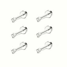 SENLANSP 6 Paar/12 Paar 2mm Micro CZ/kugelförmige Ohrringe mit Flachrücken, geeignet für Frauen und Männer, Edelstahl hypoallergene Ohrringe, bequeme Schraubverschluss Ohrknorpel Ohrringe