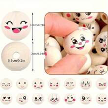 120pcs Wooden Beads With Holes, Big Eyes, Happy Expression, Suitable For Handcrafts, DIY Jewelry And Crafts, Home Decor, Professional Art Supplies, Mother's Day, Father's Day, Teacher's Day Decoration Gifts