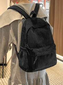 1 件灯芯绒背包 - 新款韩版百搭背包，适合大学生/在校学生，大容量通勤旅行包书包