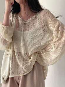 1pc Women Fashionable Fastener Decor Shawl Travel Jacket - Beige - View 1