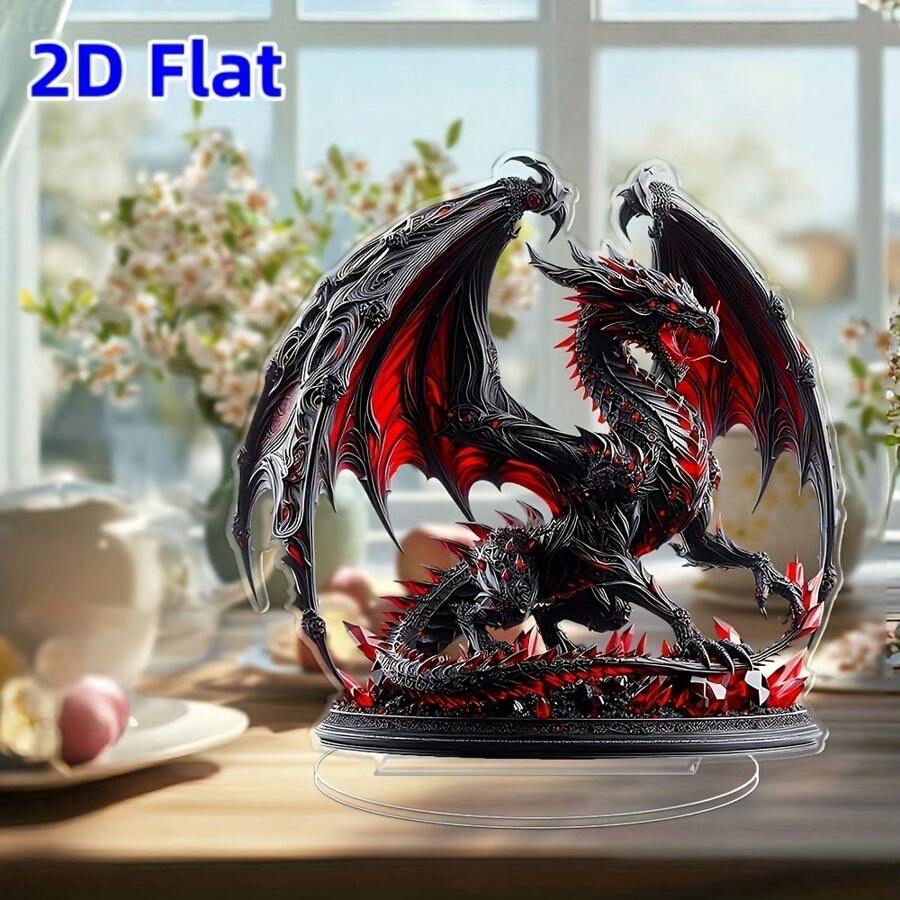 [Holiday Gift] Gothic Dragon 2D Acrylic Statue (0.3cm Thick, With Base) | Decorative Use | Suitable For Various Room Types | Perfect Holiday Gift