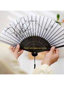 1 件随机复古风格折扇，流苏夏季扇子，便携，适合男士、女士、学生、汉服、舞蹈