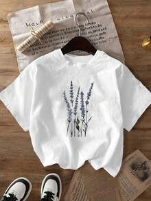 Plus Size Women's Summer Floral Print Round Neck Short Sleeve Casual Loose Versatile T-Shirt,Plus Size Summer Clothes Busty Lady T Shirt Summer Tops Going Out Tops For Women Tops For Women Tops For Summer T Shirts - White - View 5