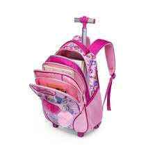 女孩上学用滚轮背包 3 件套儿童行李背包带铅笔盒和午餐盒 返校