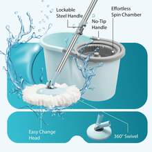Spin Mop And Bucket, Mop And Bucket With Wringer Set For Home, 360 Spinning Mop Bucket Floor Cleaning Tool With 3 Microfiber Mop Replacement Head Refills,50" Extended Handle For Floor Cleaning Home - Mint Blue - View 2