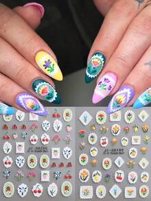 5D Embossed Exquisite Summer Flower Nail Art Stickers Janpan Style Colorful Blooming Daisy Lavender Lily Of The Valley Self-Adhesive Nail Design DIY Manicure Decorations - Gold - View 3