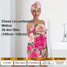 2 Pcs Rose Print Elegant Bathrobe Set - Soft Microfiber, Quick Dry, Machine Washable - Includes Matching Towel & Robe, Suitable For All Seasons, Ideal Gift For Valentine's Day, Christmas, Essential For Bathroom | Elegant Rose Design | Polyester Robe, Towel, Washcloth - Multicolor - View 4