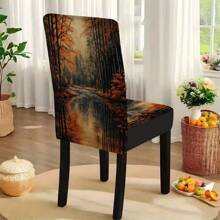 1/4/5/6/7/36 buc Huse de scaun imprimate cu tematică de toamnă, pădure de arțari, pârâu / Set de huse de scaun, potrivite pentru restaurantul de interior, decorarea zilnică modernă a hotelului, decorarea petrecerii, decorarea nunții, decorarea sufrageriei, decorarea bucătăriei, față de masă potrivită pentru mese pătrate, huse elastice pentru scaune care pot fi spălate