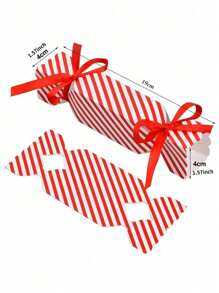 1/10/30/50/100 Pcs Christmas Candy Boxes With Ribbons, Red & White Striped Paper Gift Boxes For Candy, Chocolates, Party Favors, Xmas, Weddings & Party Decor, Christmas Room Decor Home Decor Christmas Decor Home Mystery Box Misteriosa Blind Box Halloween Candy Box Trick Or Treat Christmas Decorations