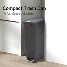 Narrow Kitchen Plastic Rectangular Trash Can With Steel Pedal, Black, 40 L - Black - View 1