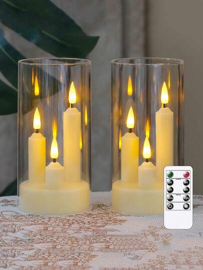 3pcs 3-In-1 Flameless Conical Short Candle, With 10-Key Remote Control And Timer, Battery-Powered 2 LED Acrylic 7.5 Cm X 15 Cm Columnar Flashing Warm Light, Suitable For Birthday, Wedding, Halloween, Christmas Atmosphere Decoration-Clear