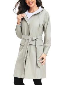 UNIQUEBELLA Rain Jackets For Women Waterproof, Raincoat Long Hooded Rain Coats Outdoor Windbreaker Trench Coat - 灰色 - 查看 1