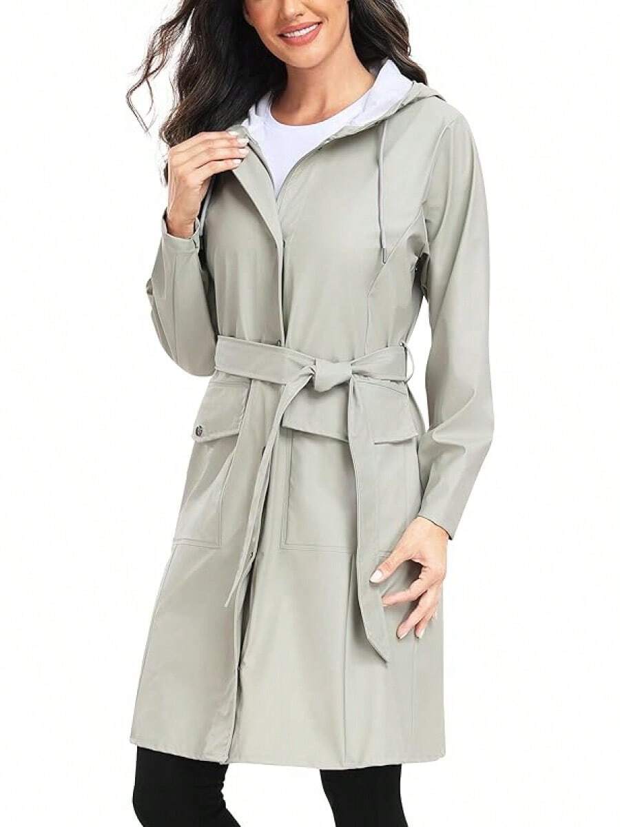 UNIQUEBELLA Rain Jackets For Women Waterproof, Raincoat Long Hooded Rain Coats Outdoor Windbreaker Trench Coat - 灰色 - 查看 1