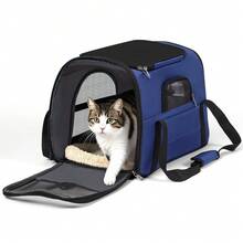 Secure Zipper Anti-Escape Pet Carrier Backpack | Spacious Ventilated Foldable Cat/Dog Travel Bag | Car & Airline Approved Collapsible Cage With Breathable Design - 深藍色 - 查看 10
