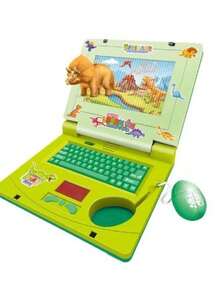 Laptop Dinossauro De Brinquedo Laptop Infantil Musical com Luz e Figurinha para Personalizar - Verde Menta - Visão 3