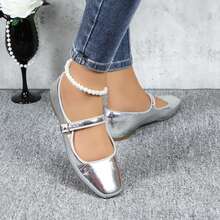 Mary Jane Flat Shoes Round Toe Ballet Flats For Women Dressy Fabric Business Flats Comfortable Classic Strap Flats For Office JUJU-1 - Bạc - Xem 5
