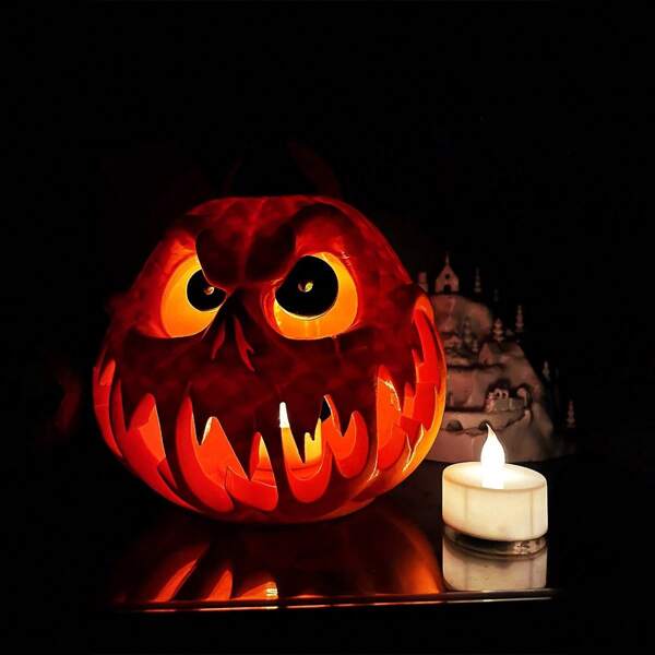 [Citrouille d'Halloween] Décoration de citrouille géante en résine pour Halloween | Tête de crâne effrayante avec des traits faciaux sinistres, conception creuse pour la décoration intérieure/extérieure festive, décoration d'Halloween | Design de citrouille macabre | Texture sculptée, décorations d'Halloween